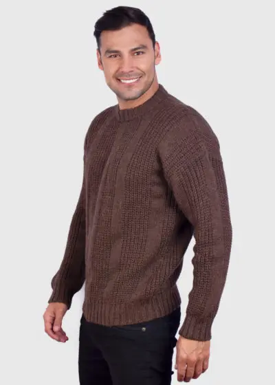 Men’s Hand Knit Long Sleeve Crewneck Brown Alpaca Sweater