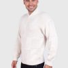Men’s Hand Knit Long Sleeve V-Neck White Alpaca Sweater