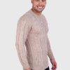 Hand knit Warm Beige Aran Alpaca Sweater for Men