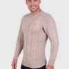 Hand knit Warm Beige Aran Alpaca Sweater for Men