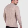 Hand knit Warm Beige Aran Alpaca Sweater for Men