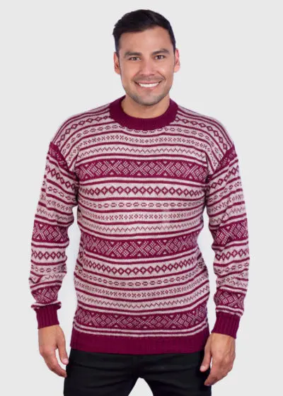Soft Burgundy Crewneck Alpaca Sweater for Men