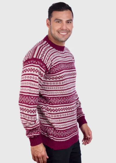 Soft Burgundy Crewneck Alpaca Sweater for Men