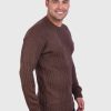 Men’s Hand Knit Long Sleeve V-Neck Brown Alpaca Sweater