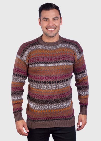 Soft Brown Crewneck Alpaca Sweater for Men