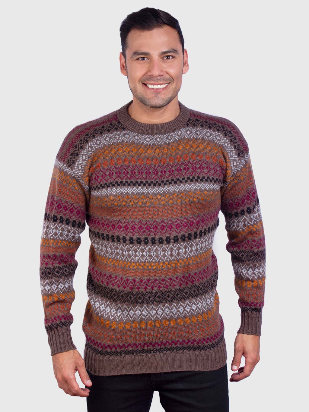 Soft Brown Crewneck Alpaca Sweater for Men - Inti Alpaca - Alpaca ...