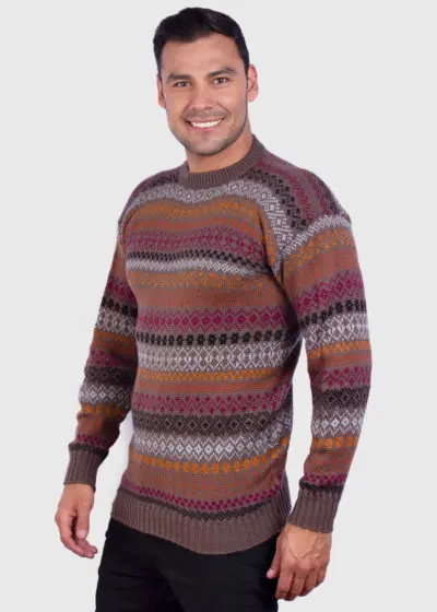Soft Brown Crewneck Alpaca Sweater for Men