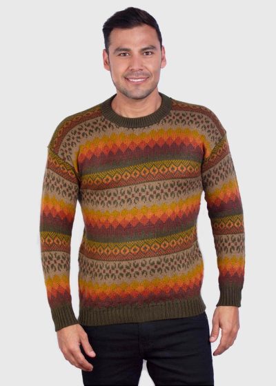 Crewneck Dark Green Alpaca Sweater for Men