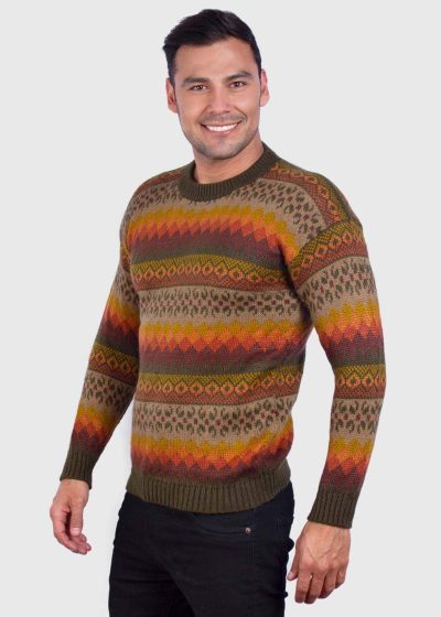 Crewneck Dark Green Alpaca Sweater for Men