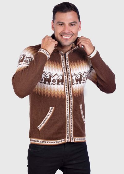 Alpaca Men’s knit hoddie Brown Sweater