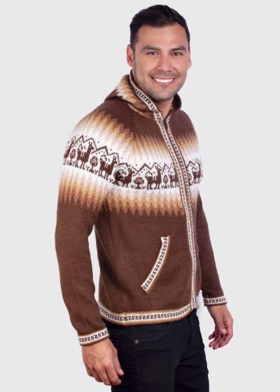 Alpaca Men’s knit hoddie Brown Sweater