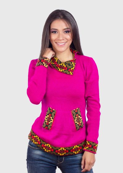 Turtleneck Fuchsia Alpaca Sweater for Women