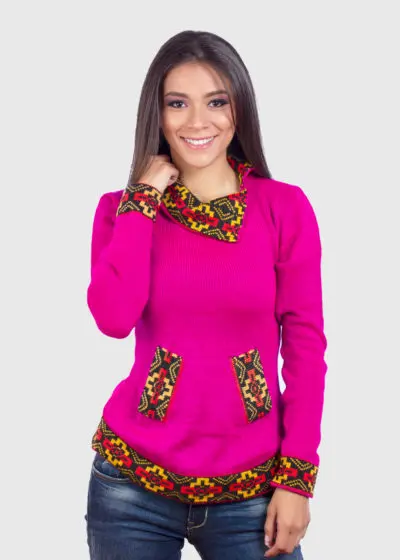 Turtleneck Fuchsia Alpaca Sweater for Women