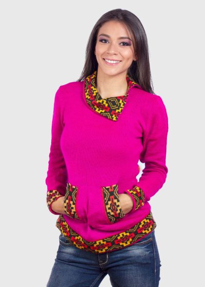 Turtleneck Fuchsia Alpaca Sweater for Women