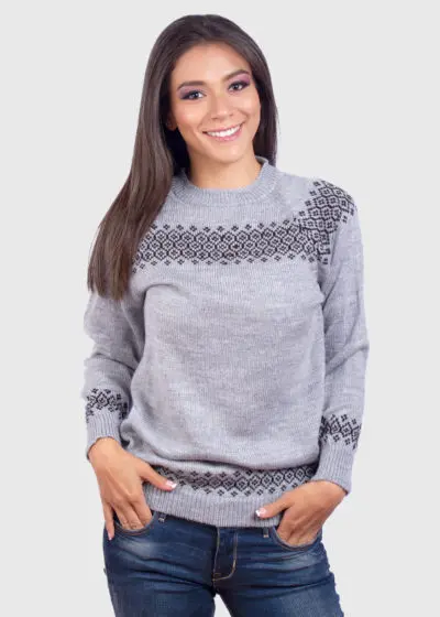 Pearl River Gray Hand Knit Alpaca Sweater for Women