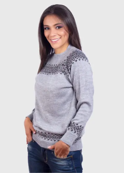 Pearl River Gray Hand Knit Alpaca Sweater for Women
