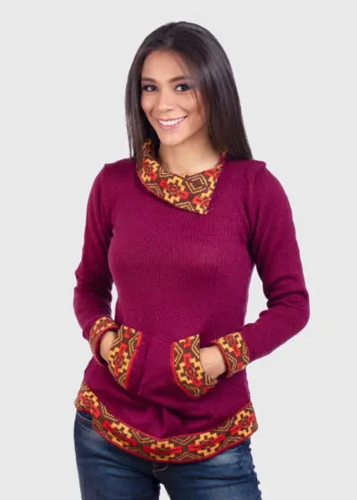 Turtleneck Burgundy Alpaca Sweater for Women