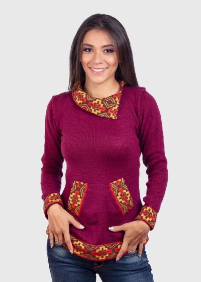 Turtleneck Burgundy Alpaca Sweater for Women