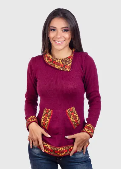 Turtleneck Burgundy Alpaca Sweater for Women