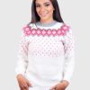 Isle White and Pink Hand Made Alpaca Sweater for Women