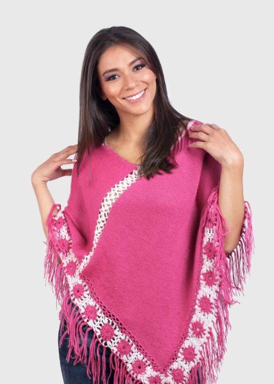 Pink and White Soft Alpaca Poncho for women