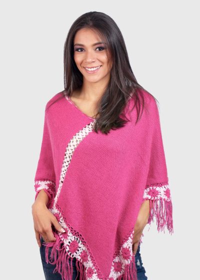 Pink and White Soft Alpaca Poncho for women