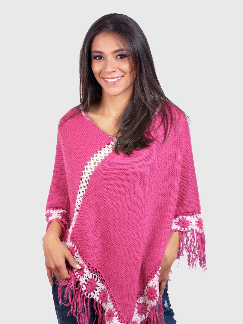 Pink and White Soft Alpaca Poncho for women