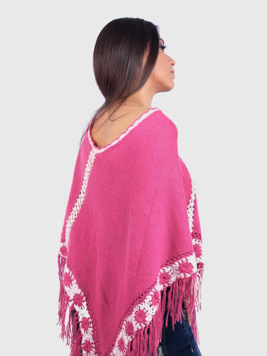 Pink and White Soft Alpaca Poncho for women