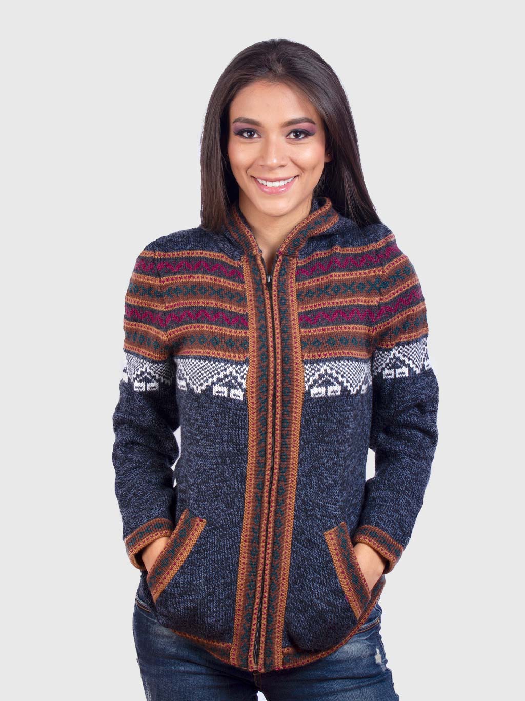 Women’s Hooded Blue Melange Alpaca Sweater