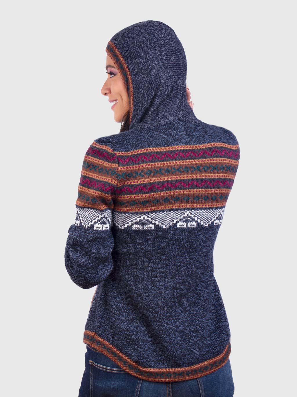 Women’s Hooded Blue Melange Alpaca Sweater