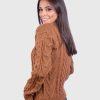 Hand knit Warm Ochre Aran Alpaca Sweater for Women