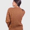 Hand knit Warm Ochre Aran Alpaca Sweater for Women