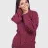 Hand knit Warm Burgundy Aran Alpaca Sweater for Women