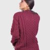 Hand knit Warm Burgundy Aran Alpaca Sweater for Women
