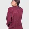Hand knit Warm Burgundy Aran Alpaca Sweater for Women