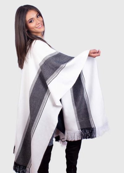 White and Black Soft Alpaca Poncho “Killa”