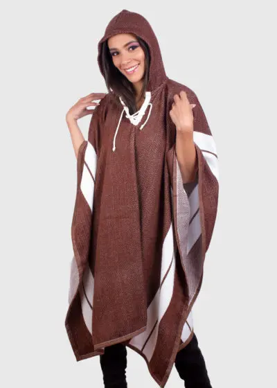Hoddie Brown Soft Alpaca Poncho “Wara”