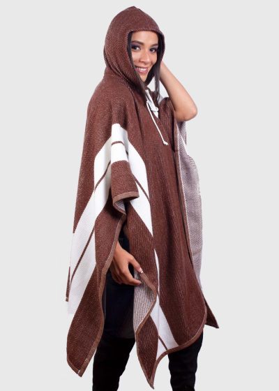 Hoddie Brown Soft Alpaca Poncho “Wara”