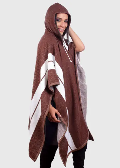 Hoddie Brown Soft Alpaca Poncho “Wara”