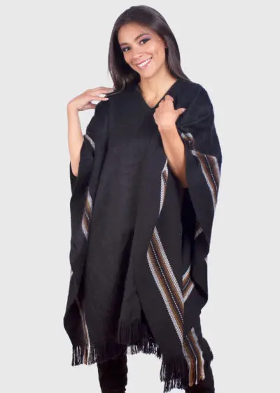 V neck Black Soft Alpaca Poncho “Yanay”