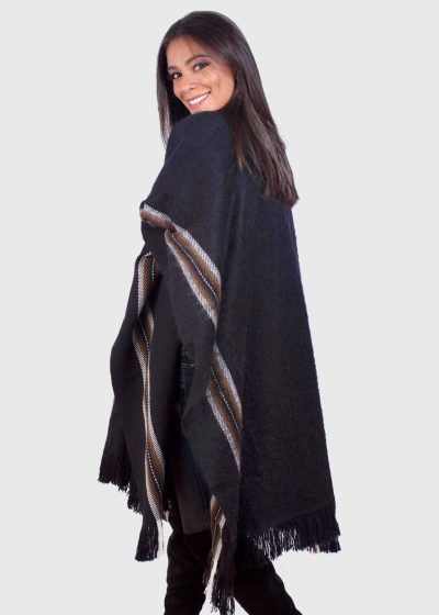 V neck Black Soft Alpaca Poncho “Yanay”