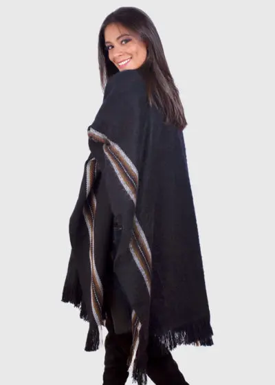V neck Black Soft Alpaca Poncho “Yanay”