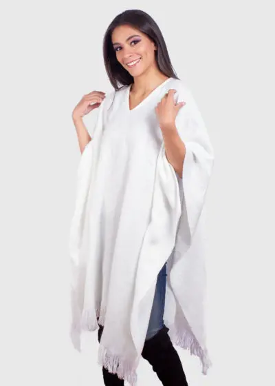 V neck White Soft Alpaca Poncho “Yori”