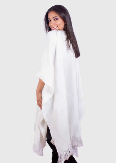 V neck White Soft Alpaca Poncho “Yori”