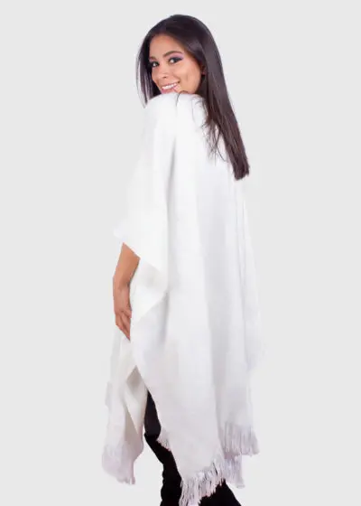 V neck White Soft Alpaca Poncho “Yori”