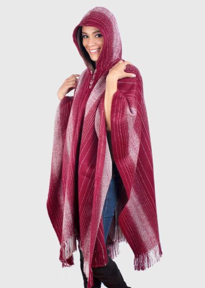 Hoddie Burgundy Soft Alpaca Poncho “Cusi”