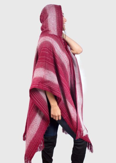 Hoddie Burgundy Soft Alpaca Poncho “Cusi”