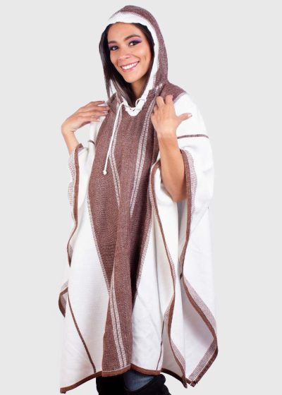 Hoddie Brown and White Soft Alpaca Poncho “Illari”