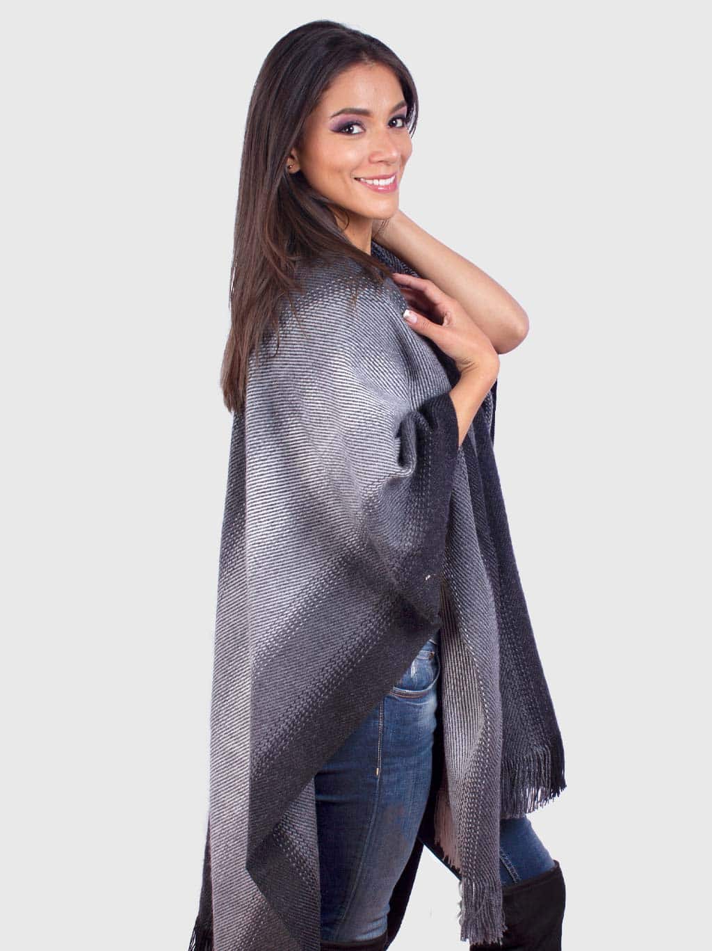 V neck Gray Soft Alpaca Poncho “Sami”