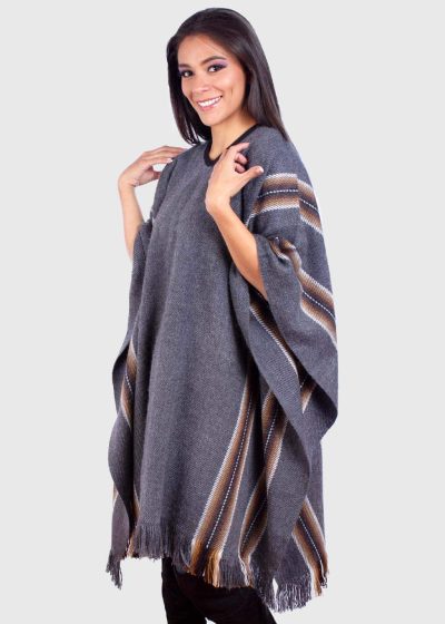 Gray Black Soft Alpaca Poncho “Chami”